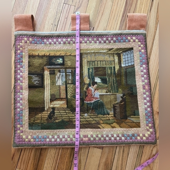 Antique Needlepoint Wall Hanging Tapestry Medium - Picture 5 of 5